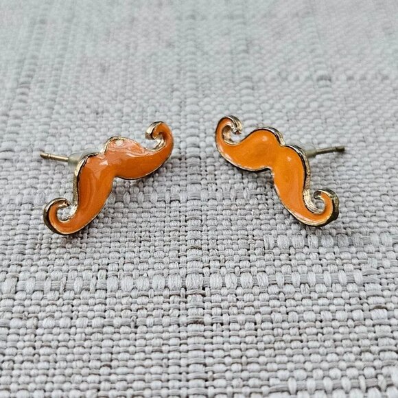 Fashion Jewelry Earrings Mustache Orange Enamel Stud Earring - Picture 1 of 12